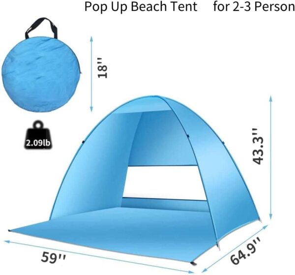 Pop Up Beach Tent –for 2-3 Person UPF 50+ UV Sun Protection Beach Shade Beach Tent Pop Up Sun Shelter with Carry Bag and Tent Stakes for Beach, Park, Camping (Large) - Image 2