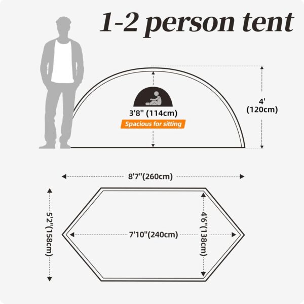 1 Person Tent for Camping, Backpacking Tent with Easy Setup, 3 to 4 Season Camping Tents, Lightweight Outdoor Tent for Hiking Mountain Hunting - Image 2